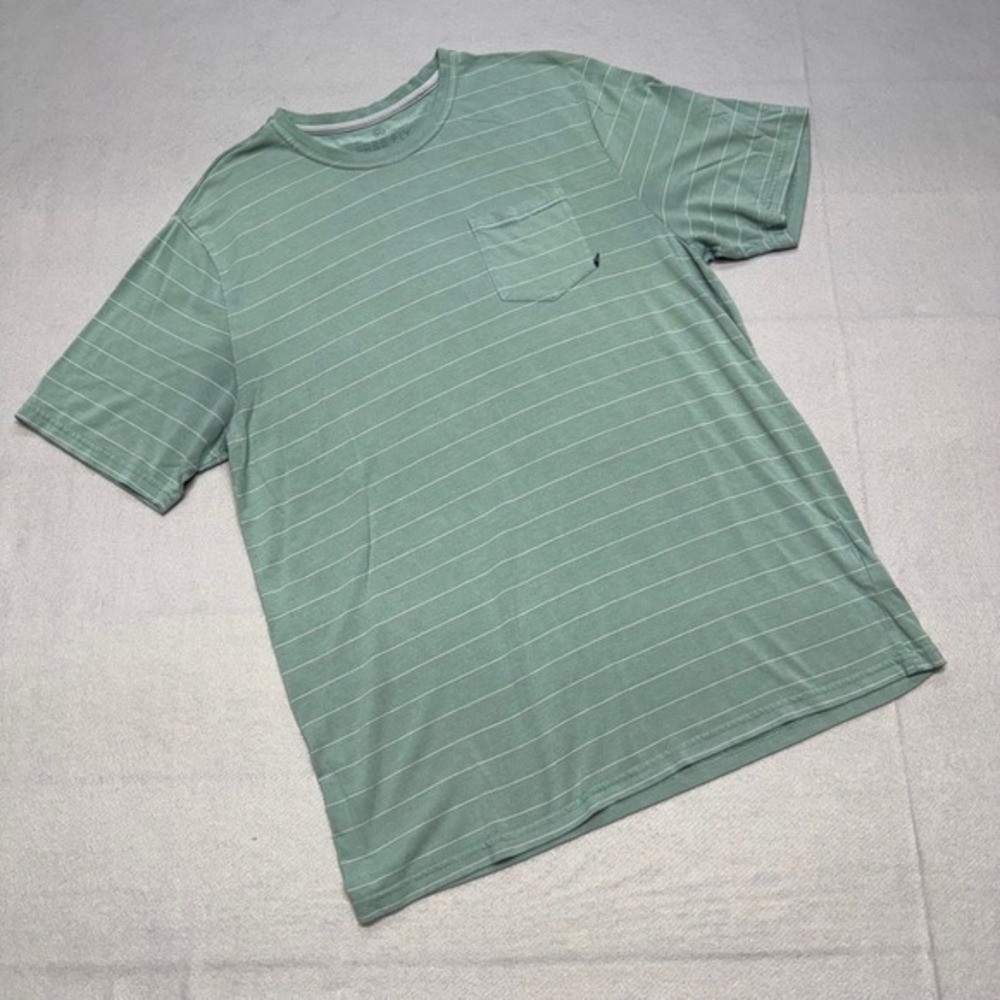Free Fly Mens XL Bamboo Pocket TShirt Green Striped Performance Tee Short Sleeve